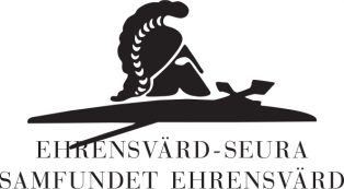 Ehrensvärd-seuran logossa on piirretty kuva Augustin Ehrensvärdin hautamonumentin päällä olevasta veistoksesta, jossa on kypärä ja miekka.
